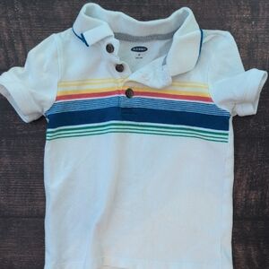 Old Navy Kids Polo Shirt - White with Blue and Yellow Stripes